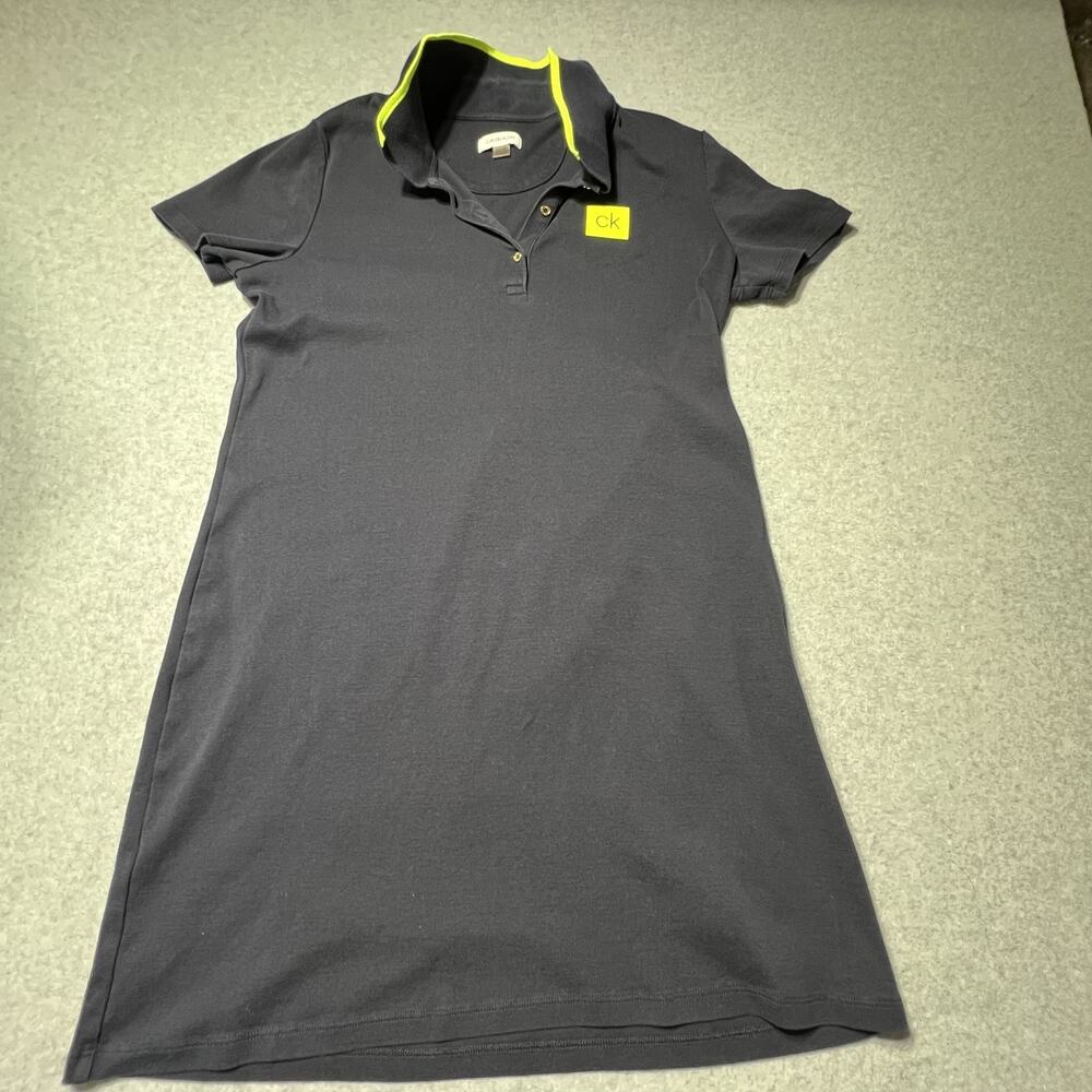 Calvin Klein Sporty Navy Blue Polo Mini Dress with Neon Trim